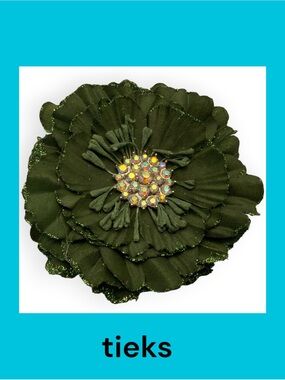 Tieks Dark Olive Green Flower with Crystal Center